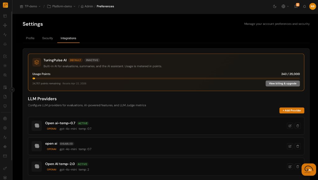 LLM Providers — configure OpenAI, Anthropic, and custom LLM providers for evaluations and AI features